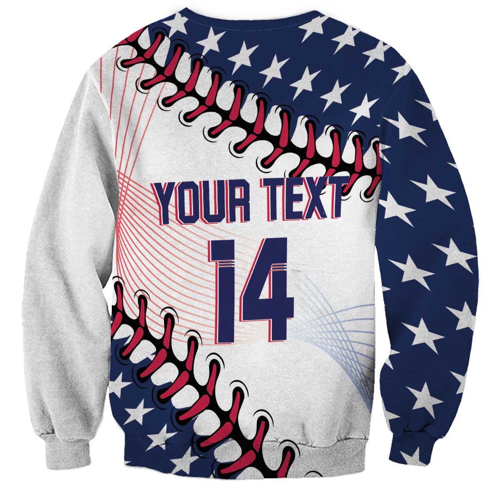 Unisex sweatshirt back, navy star print with 'YOUR TEXT' and number 14