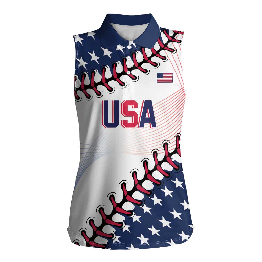 Custom Baseball 2024 USA Women Sleeveless Polo Shirt Go United States