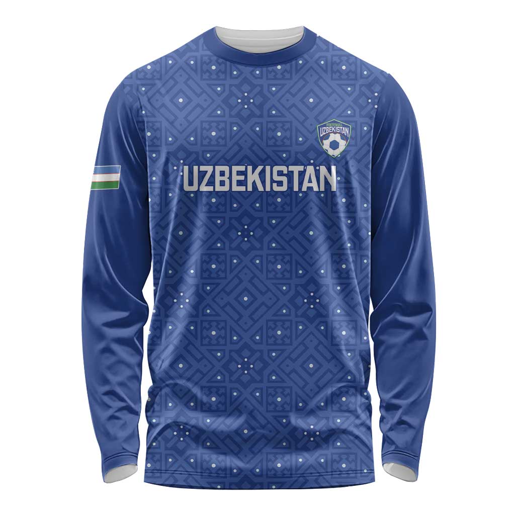 Uzbekistan Football Custom Long Sleeve Shirt Come On White Wolves Blue - Wonder Print Shop