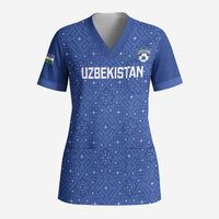 Uzbekistan Football Custom Scrub Top Come On White Wolves Blue - Wonder Print Shop