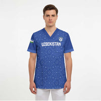 Uzbekistan Football Custom Scrub Top Come On White Wolves Blue - Wonder Print Shop