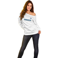 Uzbekistan Football Custom Off Shoulder Sweater Come On White Wolves White - Wonder Print Shop