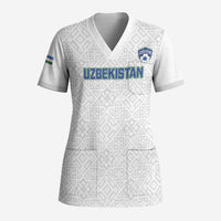 Uzbekistan Football Custom Scrub Top Come On White Wolves White - Wonder Print Shop