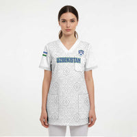 Uzbekistan Football Custom Scrub Top Come On White Wolves White - Wonder Print Shop
