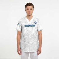 Uzbekistan Football Custom Scrub Top Come On White Wolves White - Wonder Print Shop