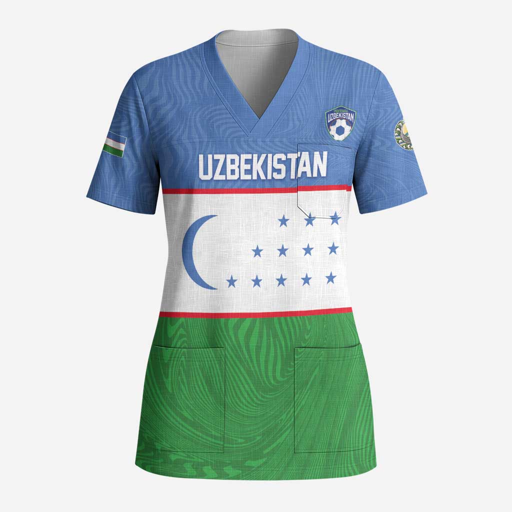 Uzbekistan Football Custom Scrub Top Come On White Wolves Flag Style - Wonder Print Shop