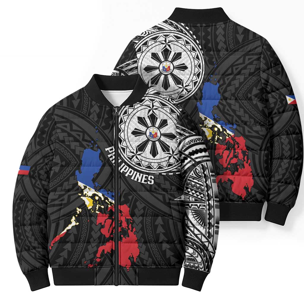 Philippines Strong Bomber Puffer Jacket Filipino Map Polynesian Tattoo - Wonder Print Shop