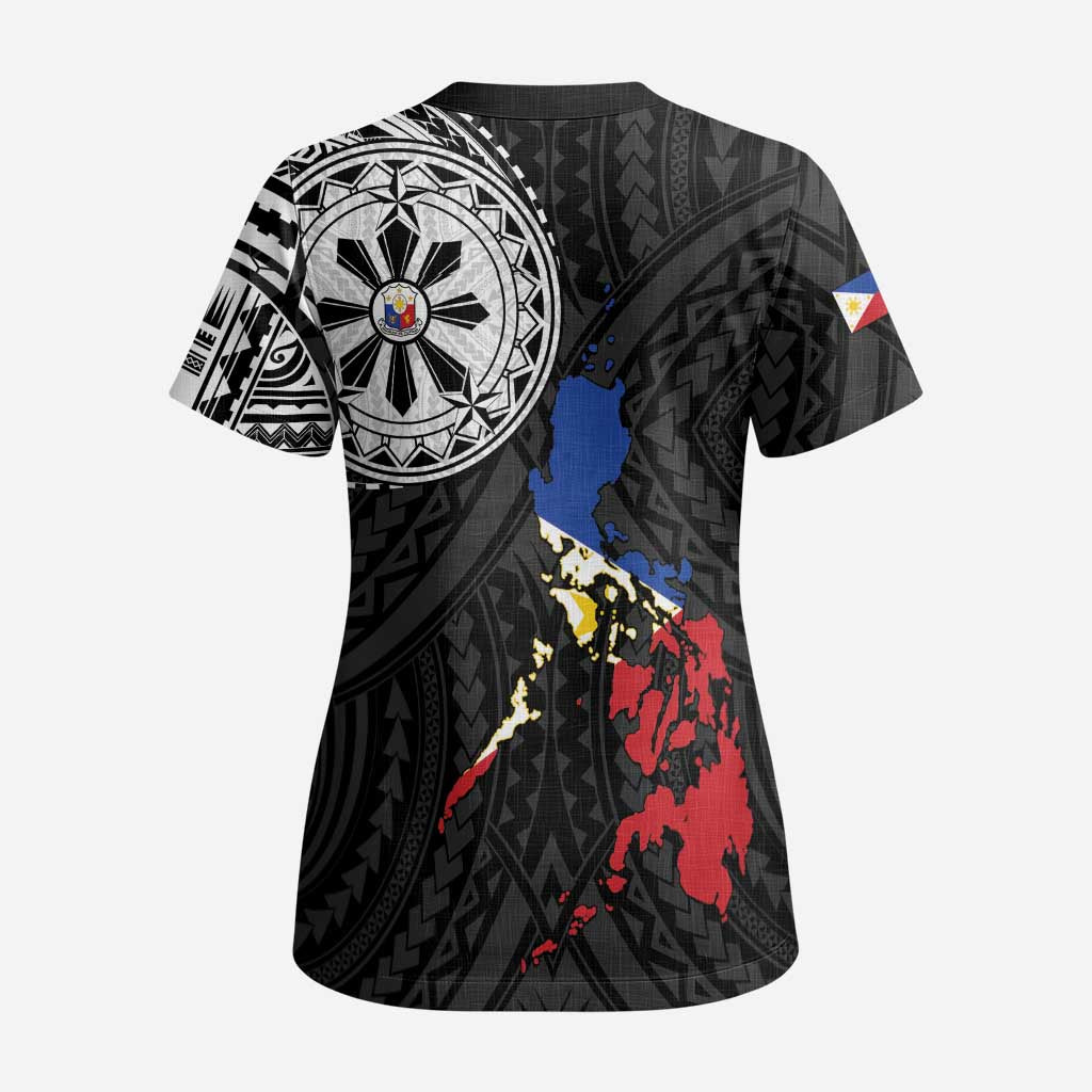Philippines Strong Scrub Top Filipino Map Polynesian Tattoo - Wonder Print Shop