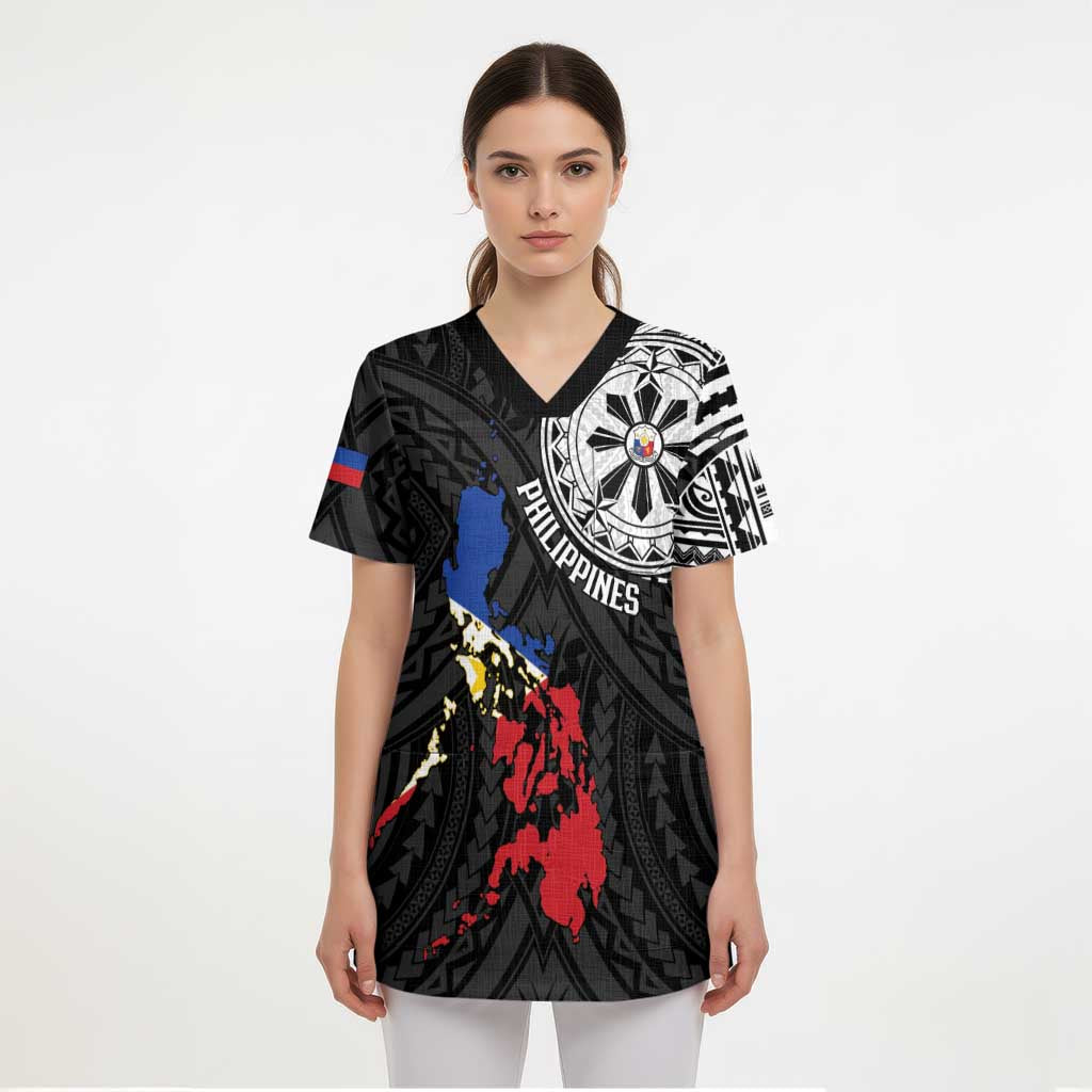 Philippines Strong Scrub Top Filipino Map Polynesian Tattoo - Wonder Print Shop