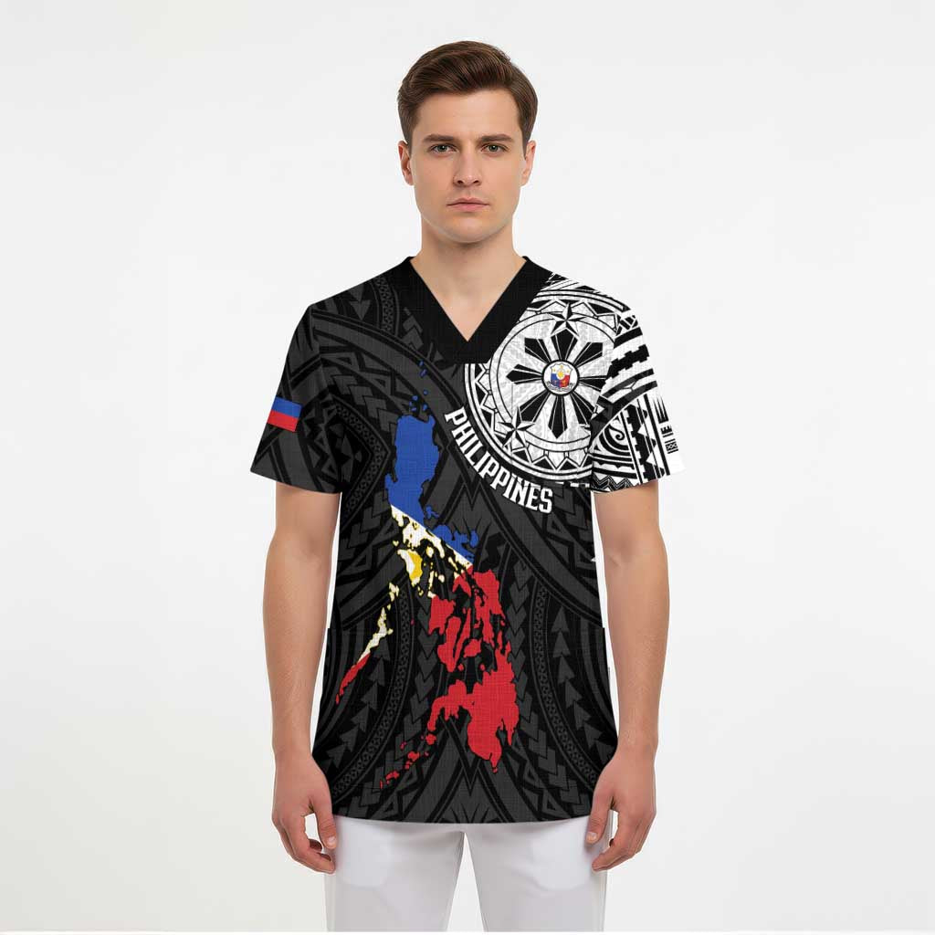 Philippines Strong Scrub Top Filipino Map Polynesian Tattoo - Wonder Print Shop