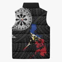 Philippines Strong Sleeveless Puffer Jacket Filipino Map Polynesian Tattoo - Wonder Print Shop