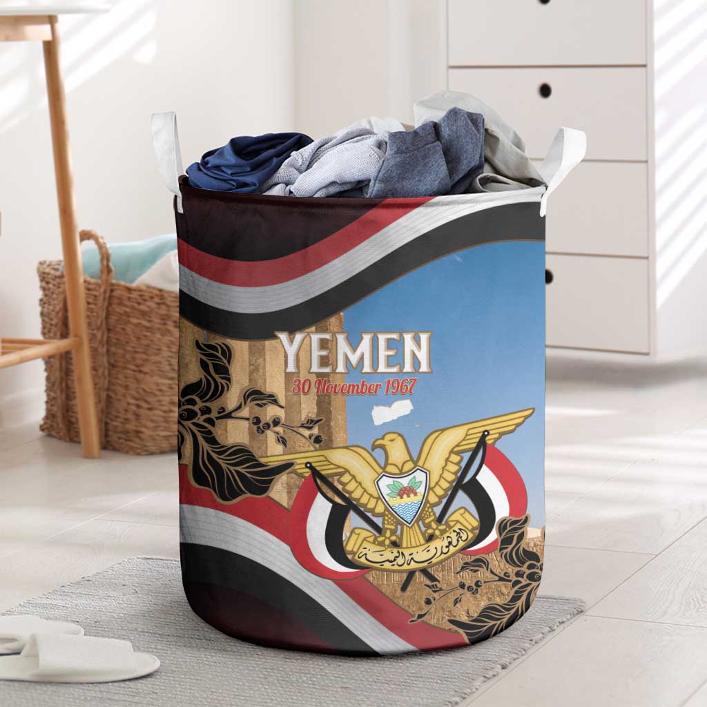 Personalised Yemen Independence Day Laundry Basket Awwam Temple With Coat Of Arms Proud - Wonder Print Shop