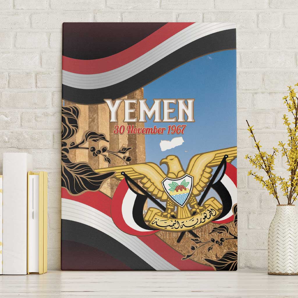 Personalised Yemen Independence Day Canvas Wall Art Awwam Temple With Coat Of Arms Proud - Wonder Print Shop