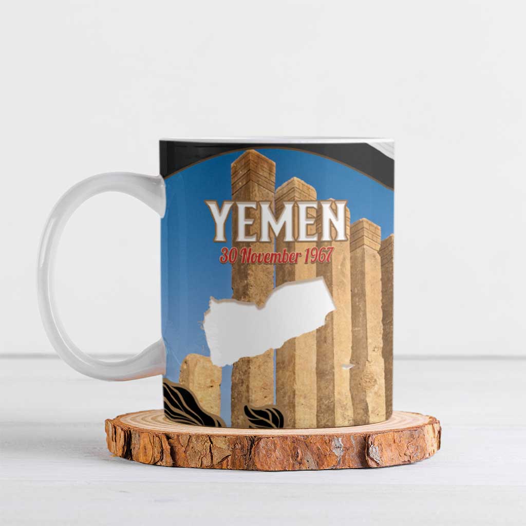 Personalised Yemen Independence Day Ceramic Mug Awwam Temple With Coat Of Arms Proud - Wonder Print Shop
