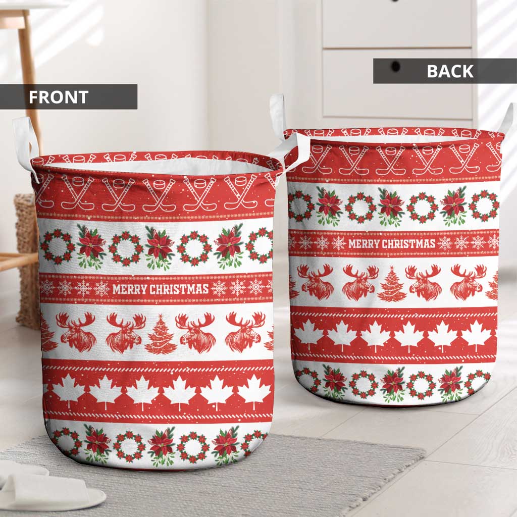 Canada Christmas Laundry Basket Canadian Moose Maple Leaf Seamless Style - Wonder Print Shop