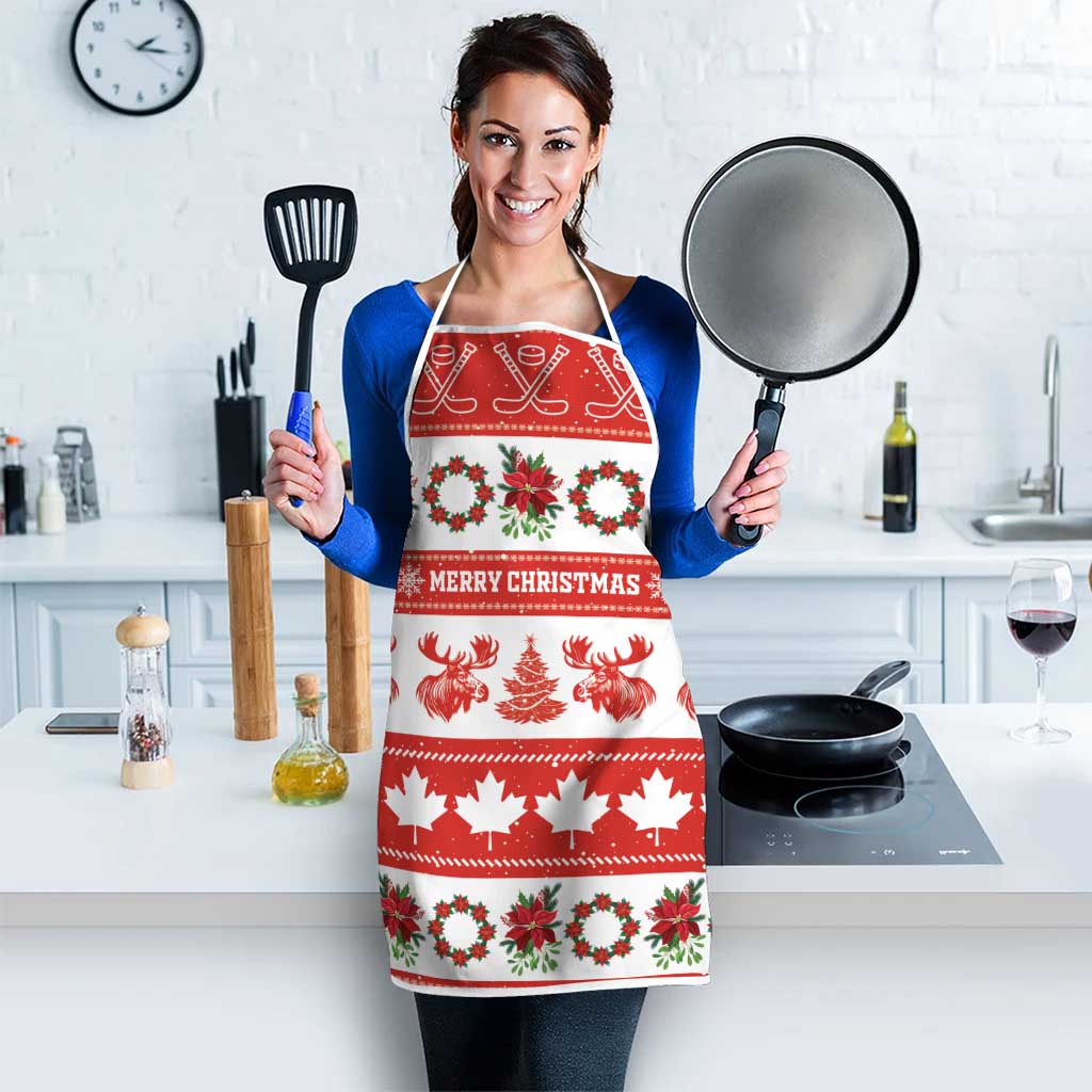 Canada Christmas Apron Canadian Moose Maple Leaf Seamless Style - Wonder Print Shop