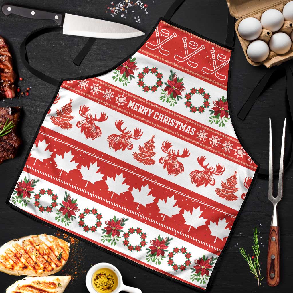 Canada Christmas Apron Canadian Moose Maple Leaf Seamless Style - Wonder Print Shop