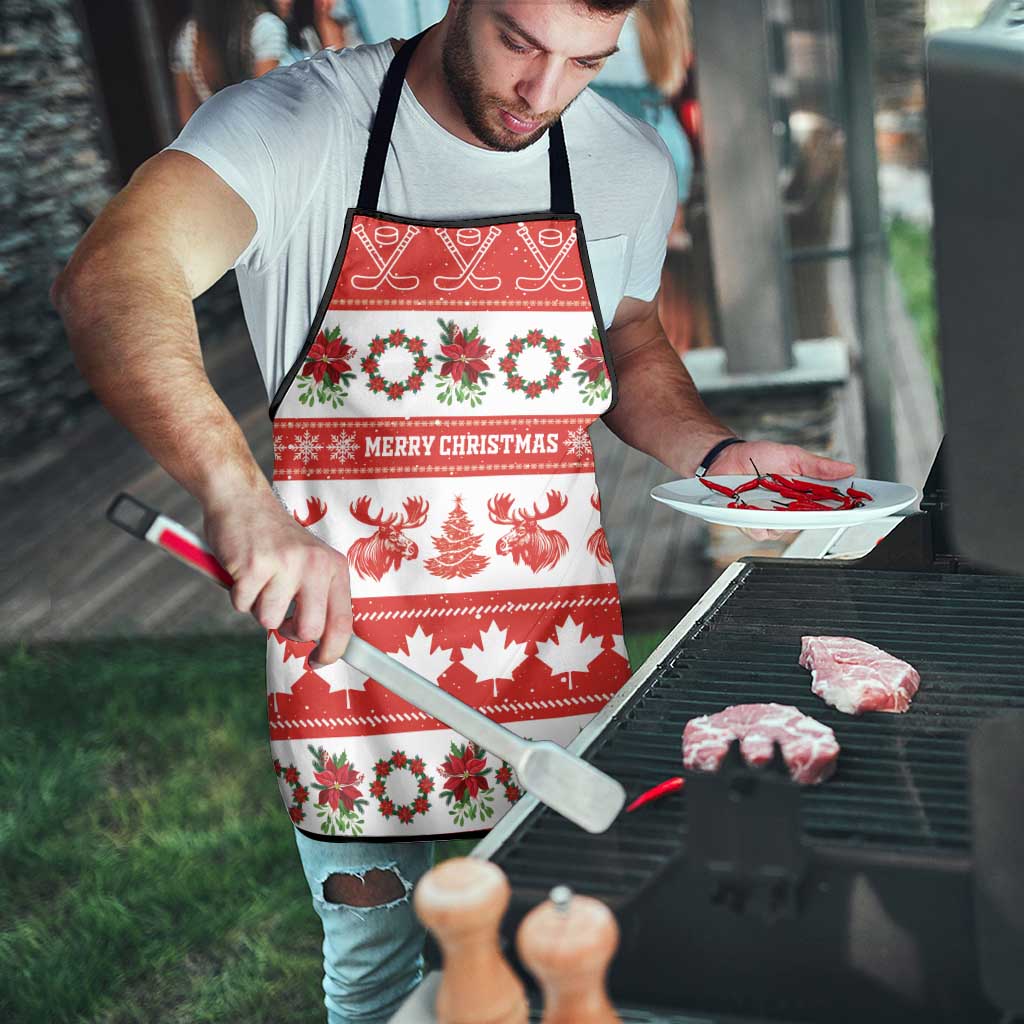 Canada Christmas Apron Canadian Moose Maple Leaf Seamless Style - Wonder Print Shop