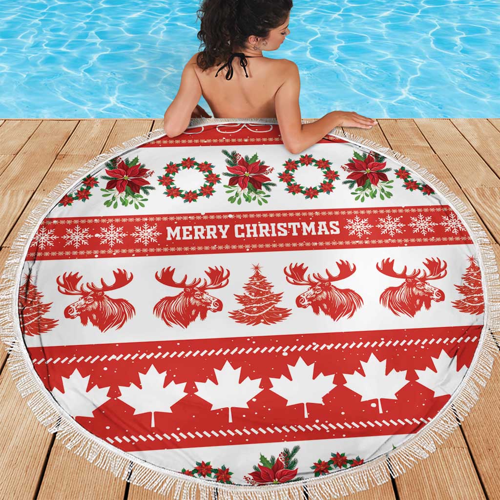 Canada Christmas Beach Blanket Canadian Moose Maple Leaf Seamless Style - Wonder Print Shop