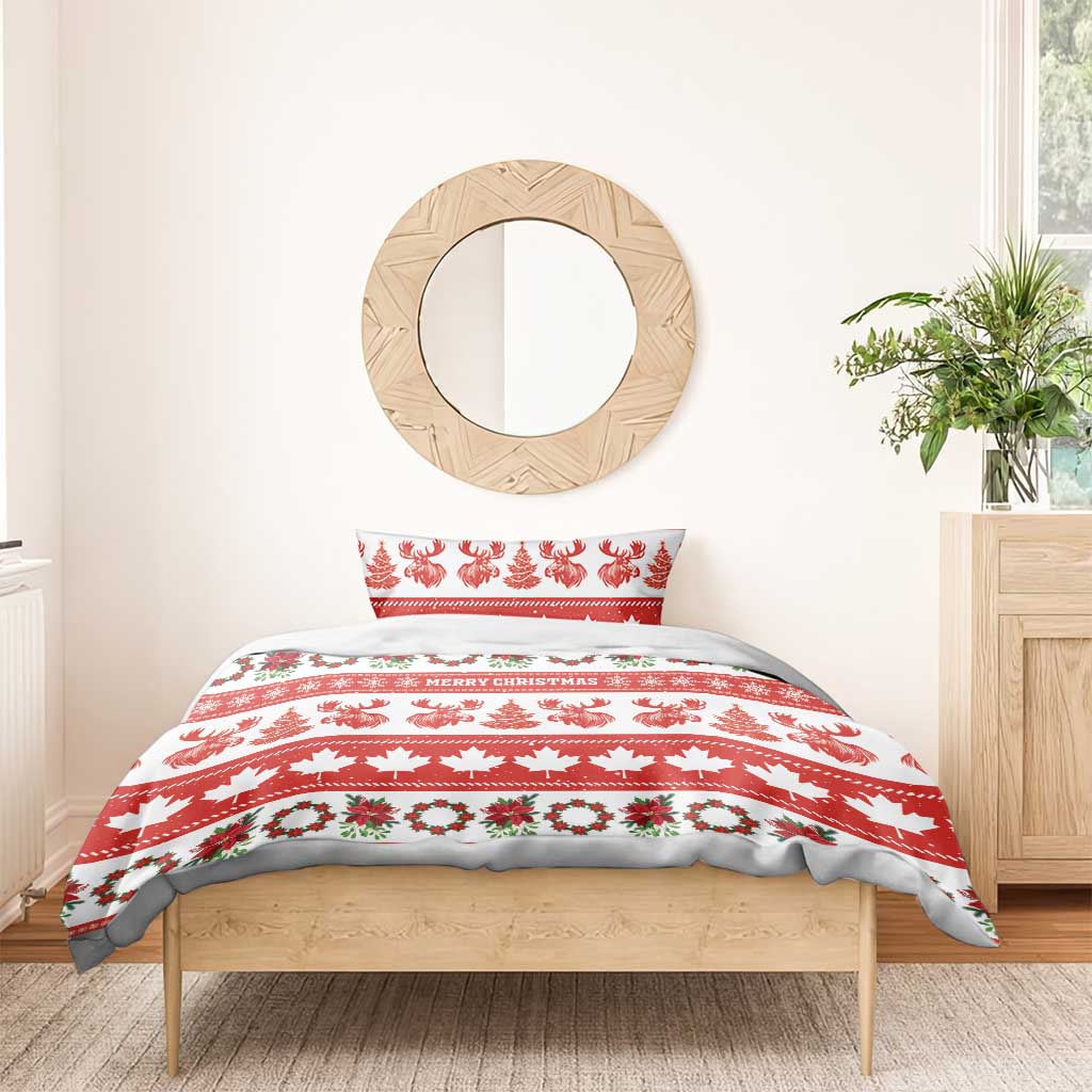 Canada Christmas Bedding Set Canadian Moose Maple Leaf Seamless Style - Wonder Print Shop