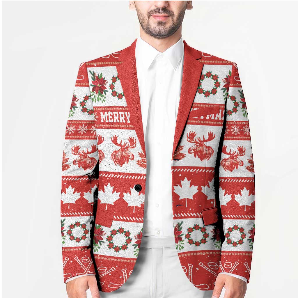 Personalised Canada Christmas Blazer Canadian Moose Maple Leaf Seamless Style - Wonder Print Shop