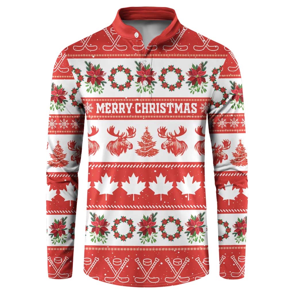 Personalised Canada Christmas Button Sweatshirt Canadian Moose Maple Leaf Seamless Style - Wonder Print Shop