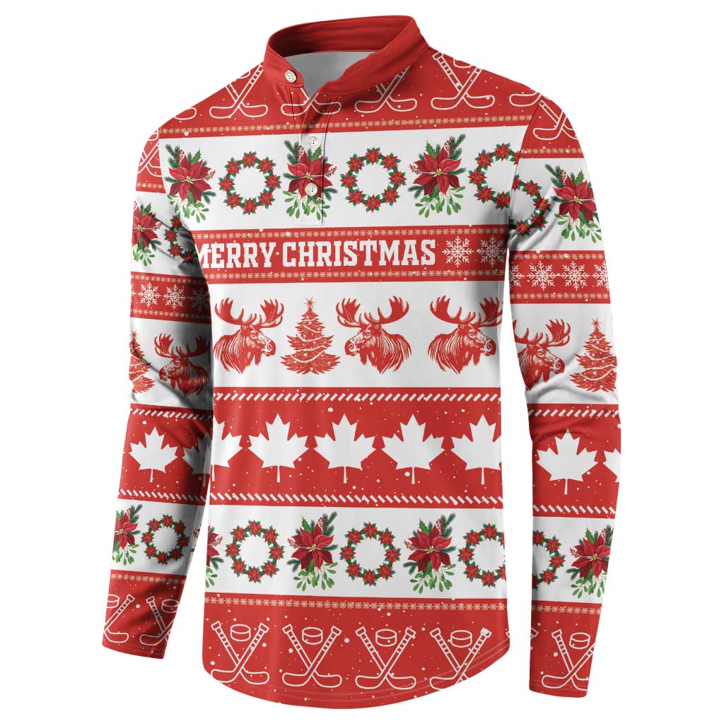Personalised Canada Christmas Button Sweatshirt Canadian Moose Maple Leaf Seamless Style - Wonder Print Shop