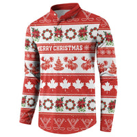 Personalised Canada Christmas Button Sweatshirt Canadian Moose Maple Leaf Seamless Style - Wonder Print Shop
