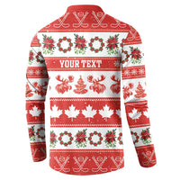 Personalised Canada Christmas Button Sweatshirt Canadian Moose Maple Leaf Seamless Style - Wonder Print Shop