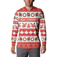 Personalised Canada Christmas Button Sweatshirt Canadian Moose Maple Leaf Seamless Style - Wonder Print Shop