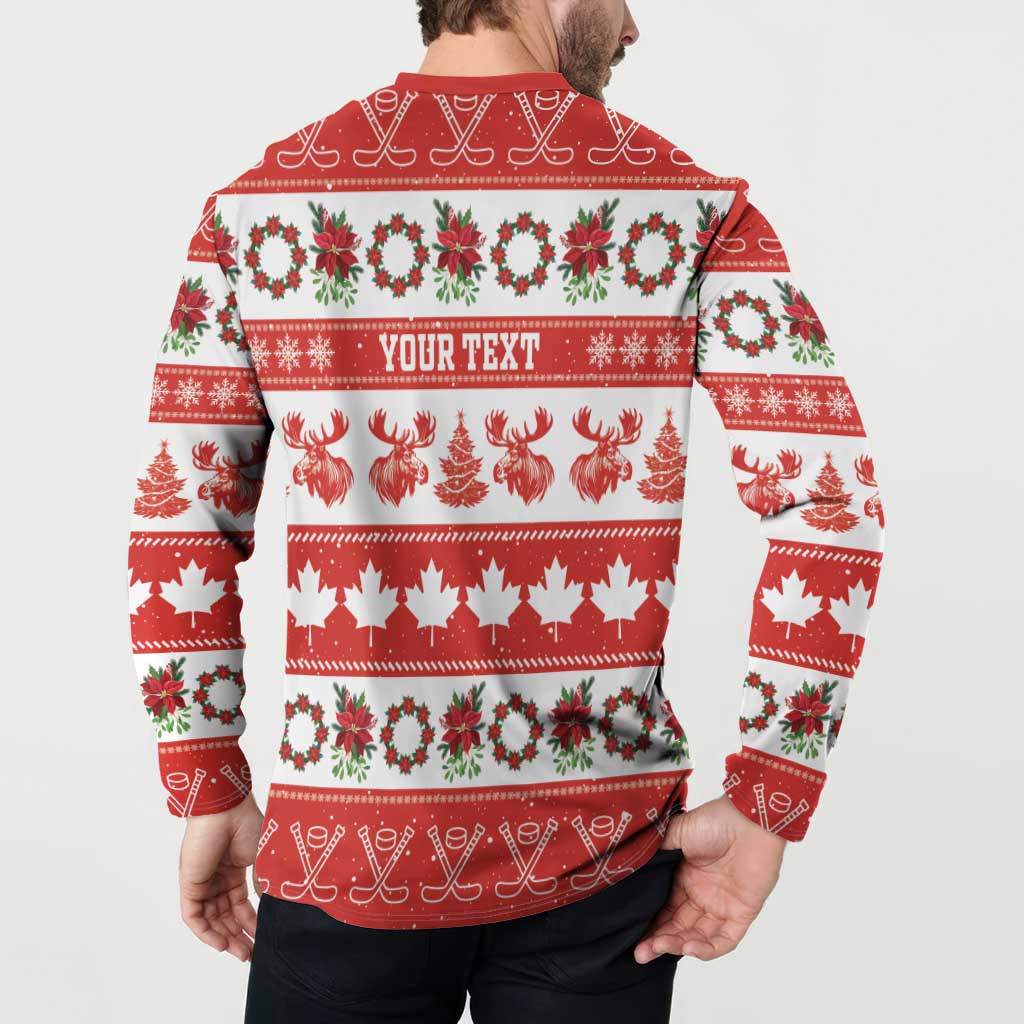 Personalised Canada Christmas Button Sweatshirt Canadian Moose Maple Leaf Seamless Style - Wonder Print Shop
