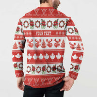 Personalised Canada Christmas Button Sweatshirt Canadian Moose Maple Leaf Seamless Style - Wonder Print Shop