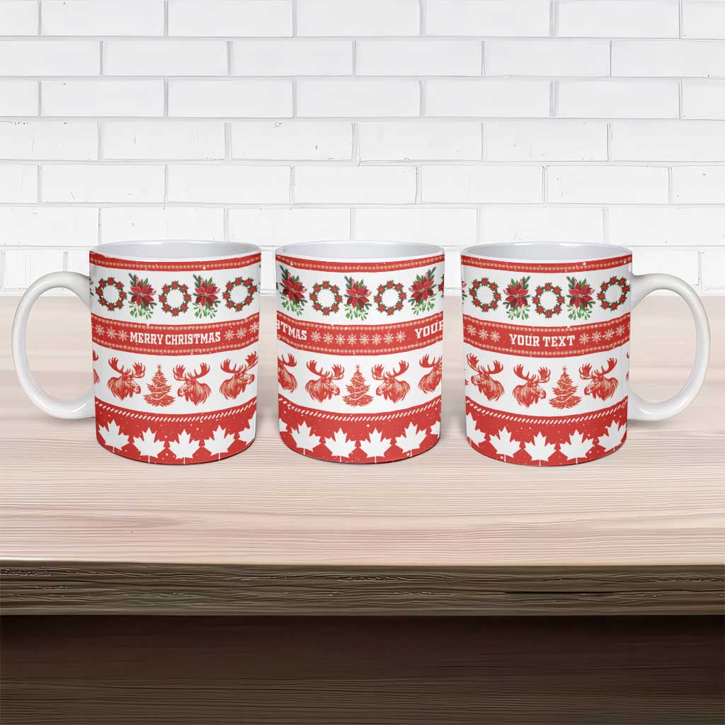Personalised Canada Christmas Ceramic Mug Canadian Moose Maple Leaf Seamless Style - Wonder Print Shop