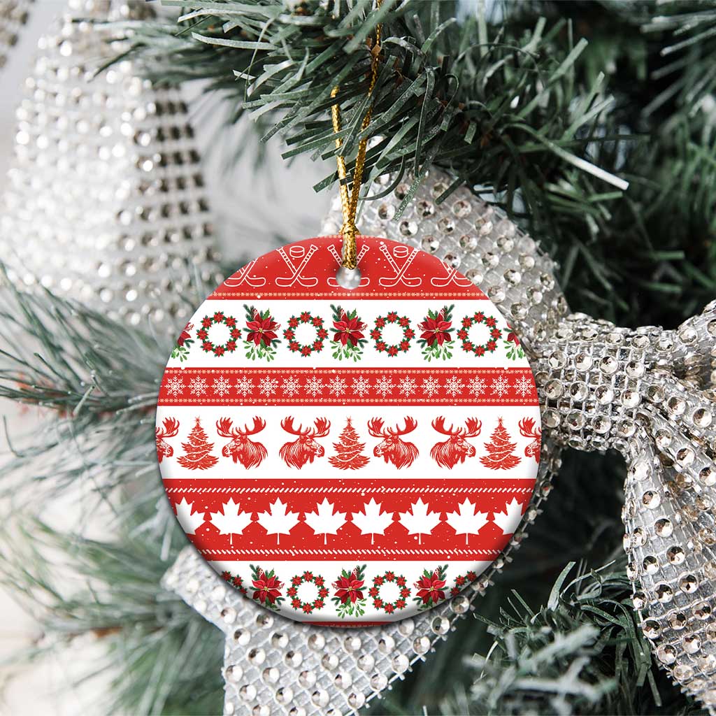 Canada Christmas Ceramic Ornament Canadian Moose Maple Leaf Seamless Style - Wonder Print Shop