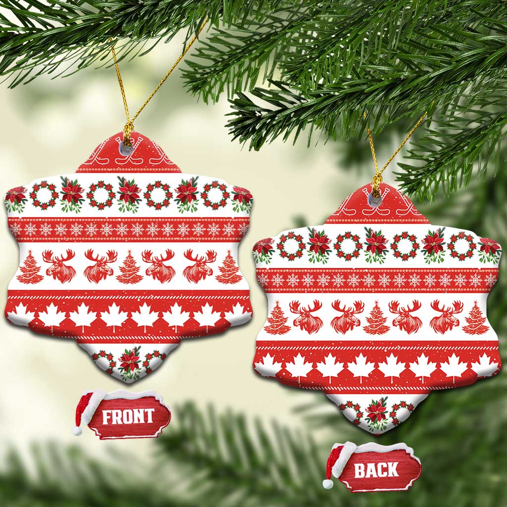Canada Christmas Ceramic Ornament Canadian Moose Maple Leaf Seamless Style - Wonder Print Shop