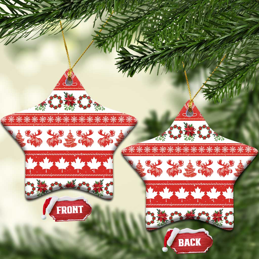 Canada Christmas Ceramic Ornament Canadian Moose Maple Leaf Seamless Style - Wonder Print Shop