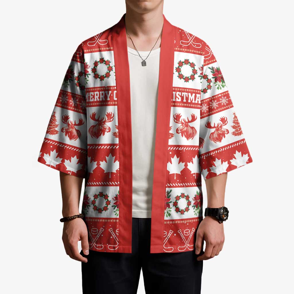 Personalised Canada Christmas Kimono Canadian Moose Maple Leaf Seamless Style - Wonder Print Shop