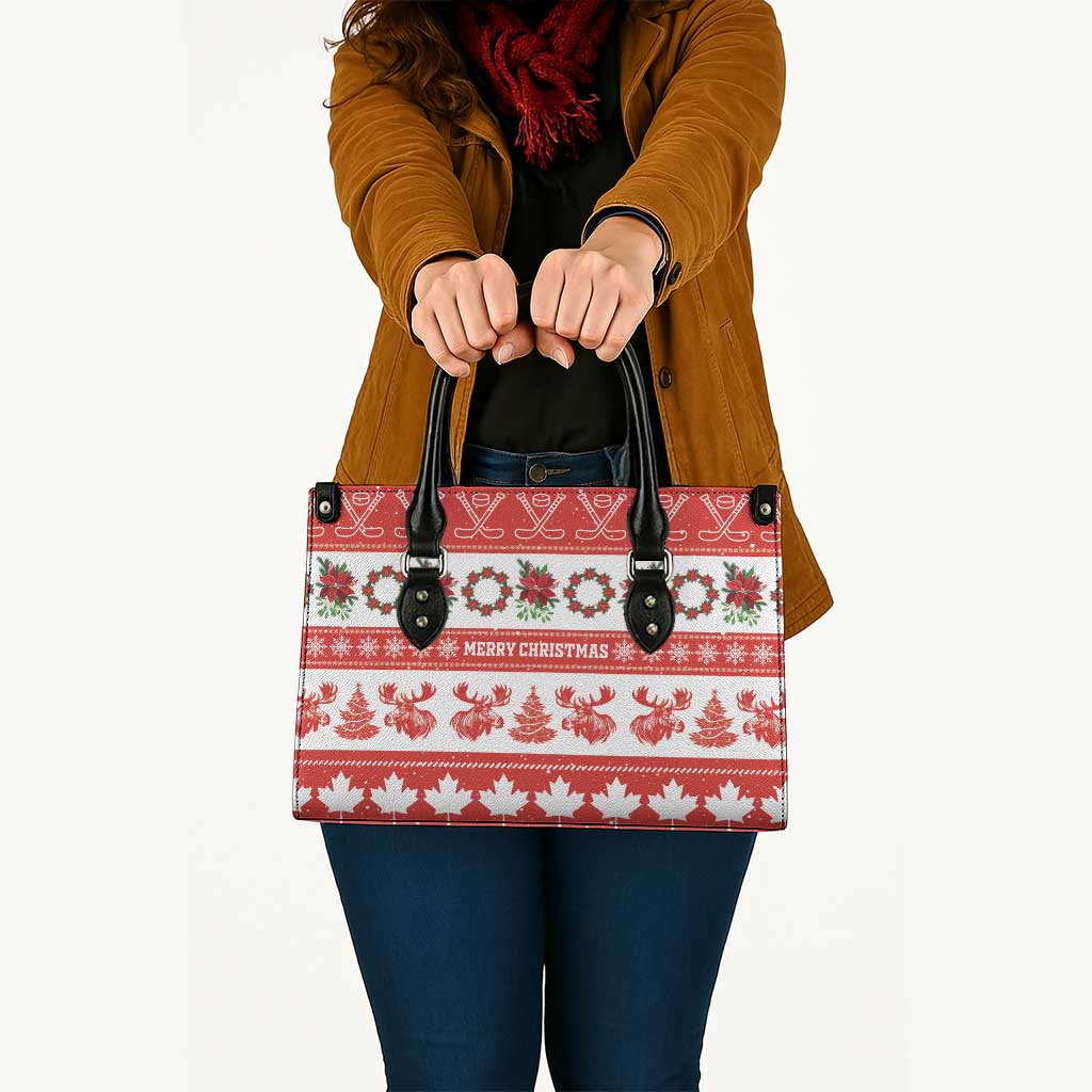 Canada Christmas Leather Bag Canadian Moose Maple Leaf Seamless Style - Wonder Print Shop