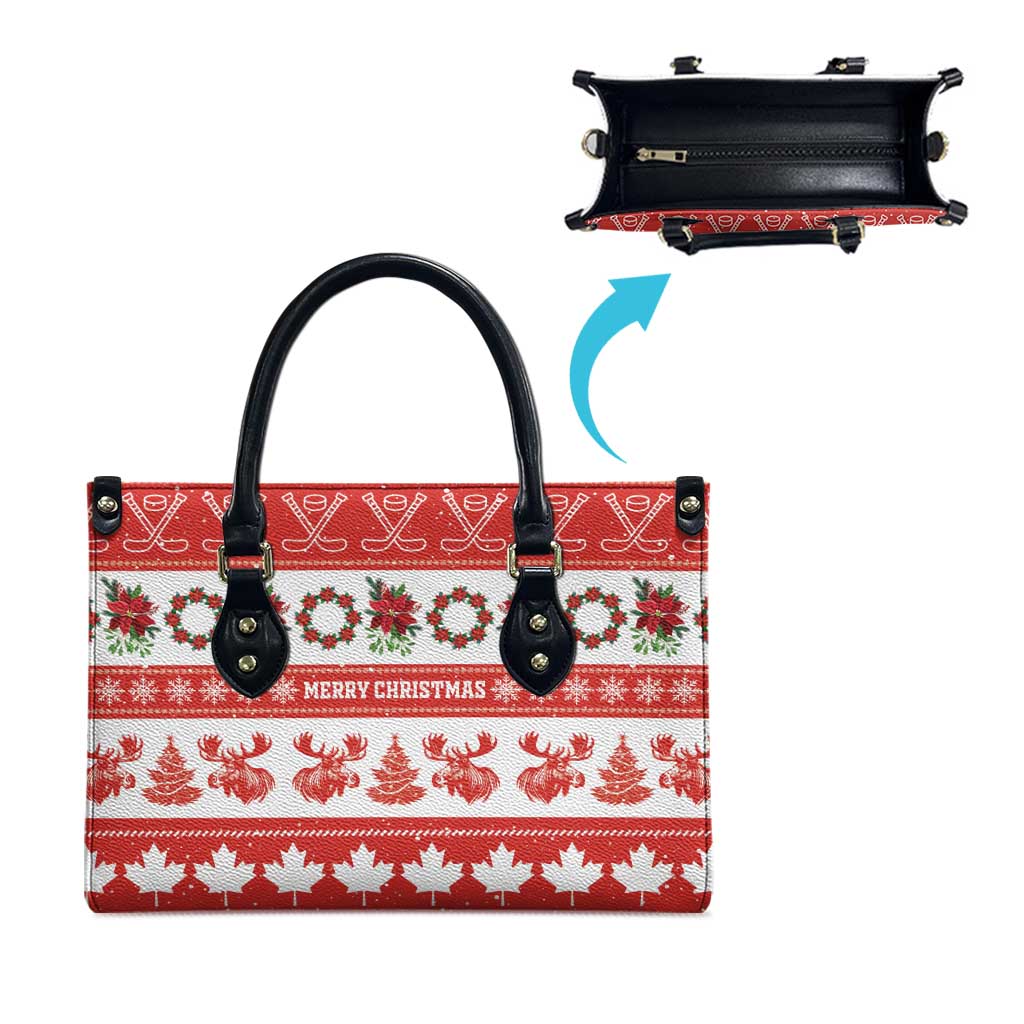 Canada Christmas Leather Bag Canadian Moose Maple Leaf Seamless Style - Wonder Print Shop