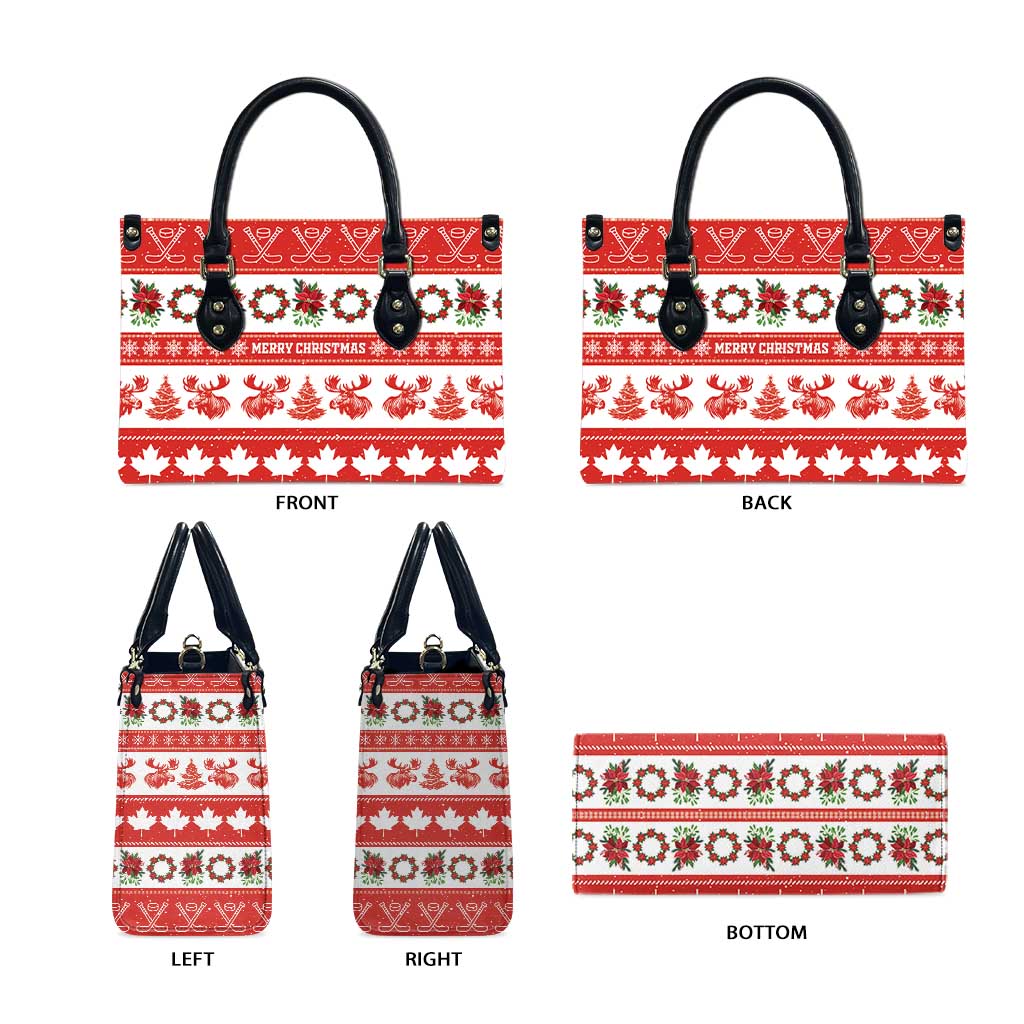 Canada Christmas Leather Bag Canadian Moose Maple Leaf Seamless Style - Wonder Print Shop