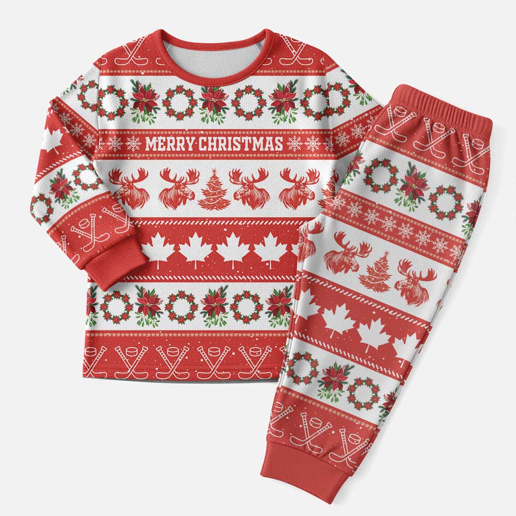 Personalised Canada Christmas Pajama Set Canadian Moose Maple Leaf Seamless Style - Wonder Print Shop