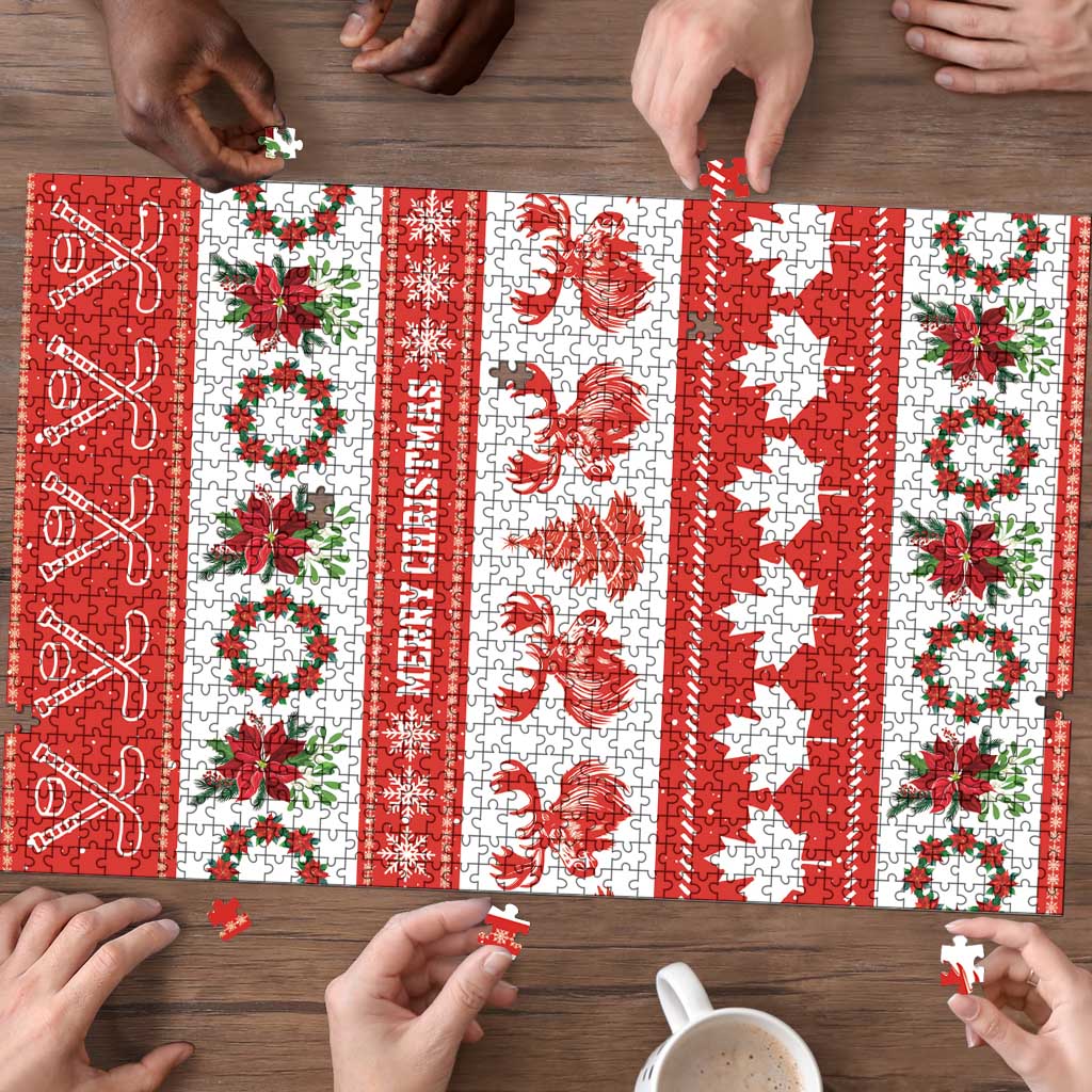 Canada Christmas Puzzle Canadian Moose Maple Leaf Seamless Style - Wonder Print Shop