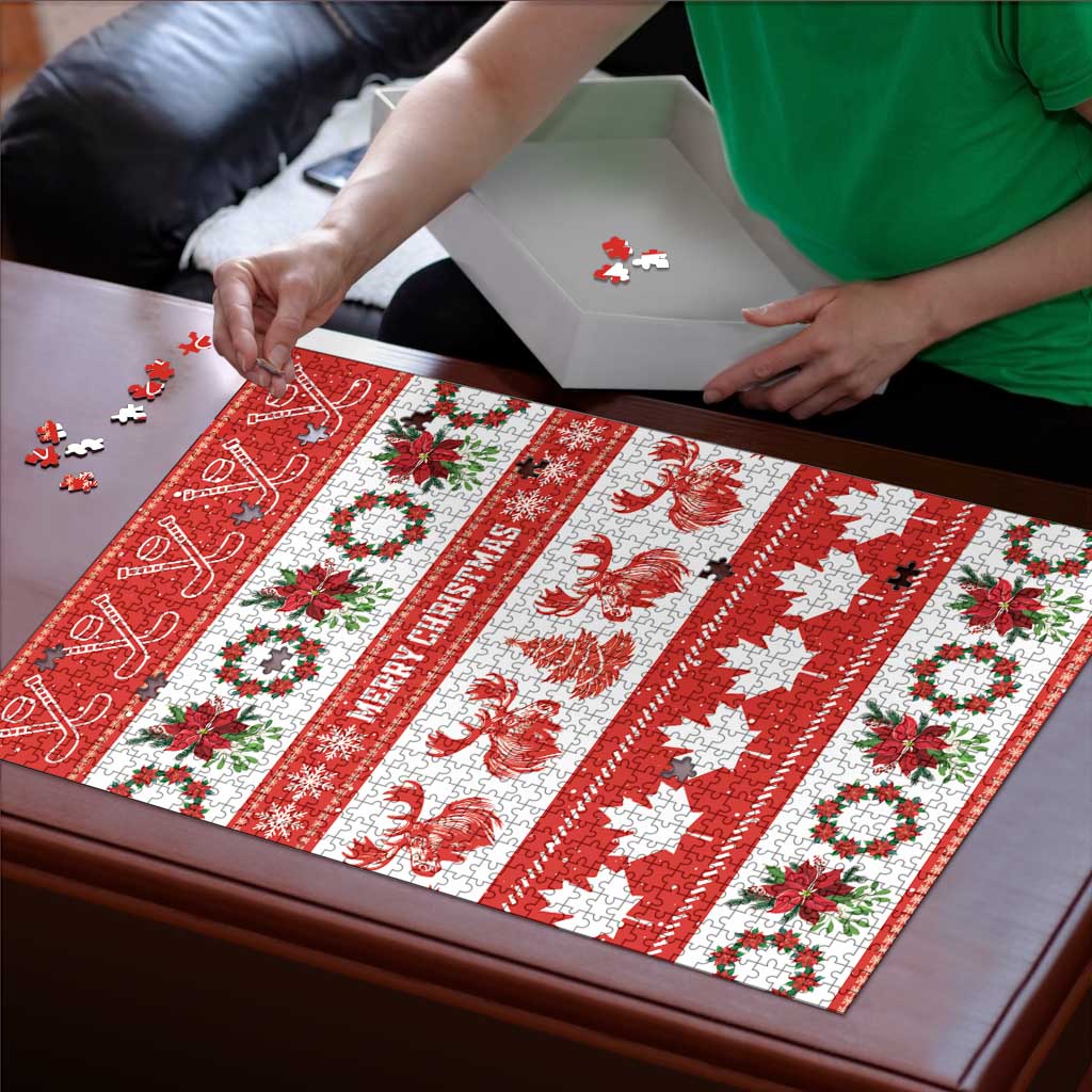 Canada Christmas Puzzle Canadian Moose Maple Leaf Seamless Style - Wonder Print Shop