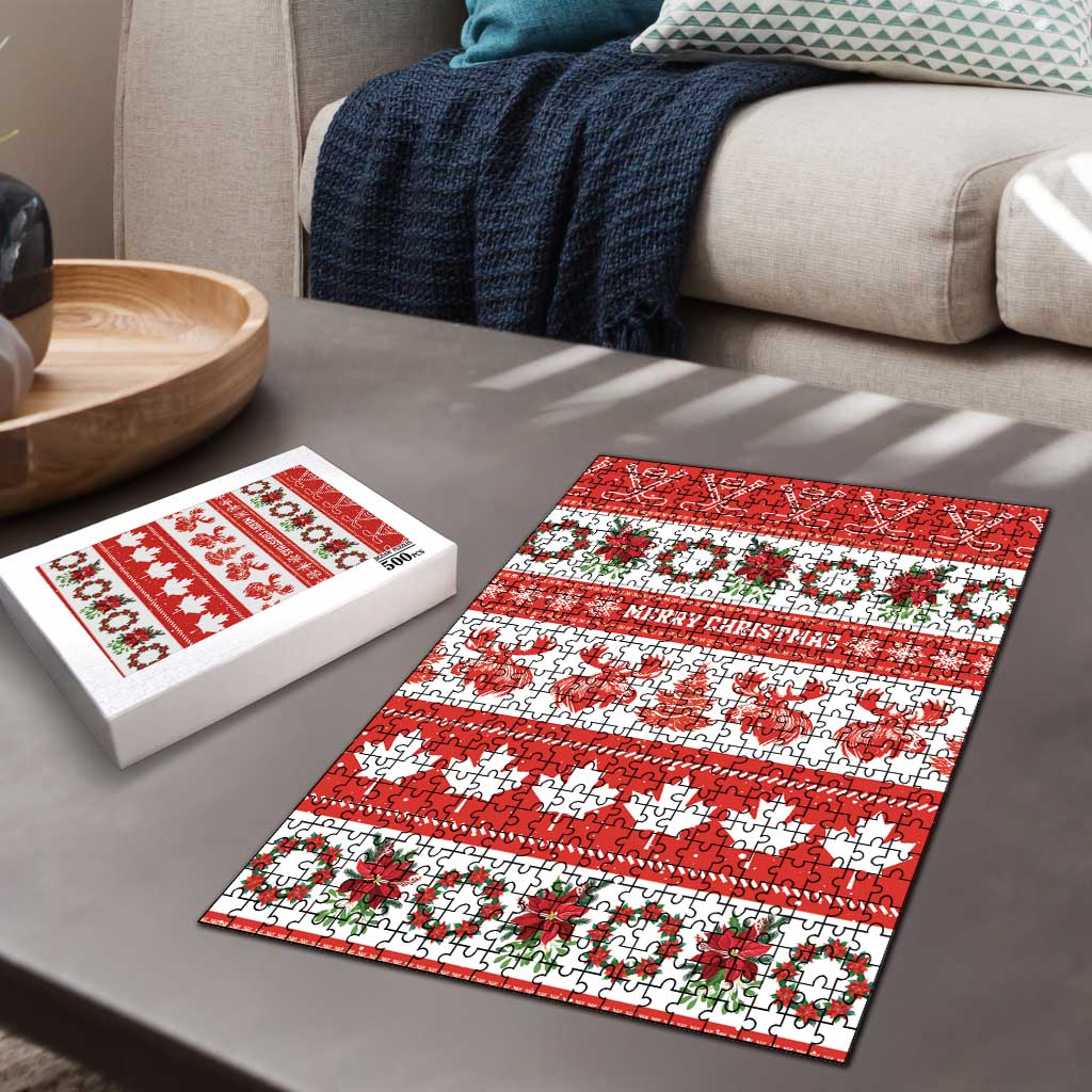 Canada Christmas Puzzle Canadian Moose Maple Leaf Seamless Style - Wonder Print Shop