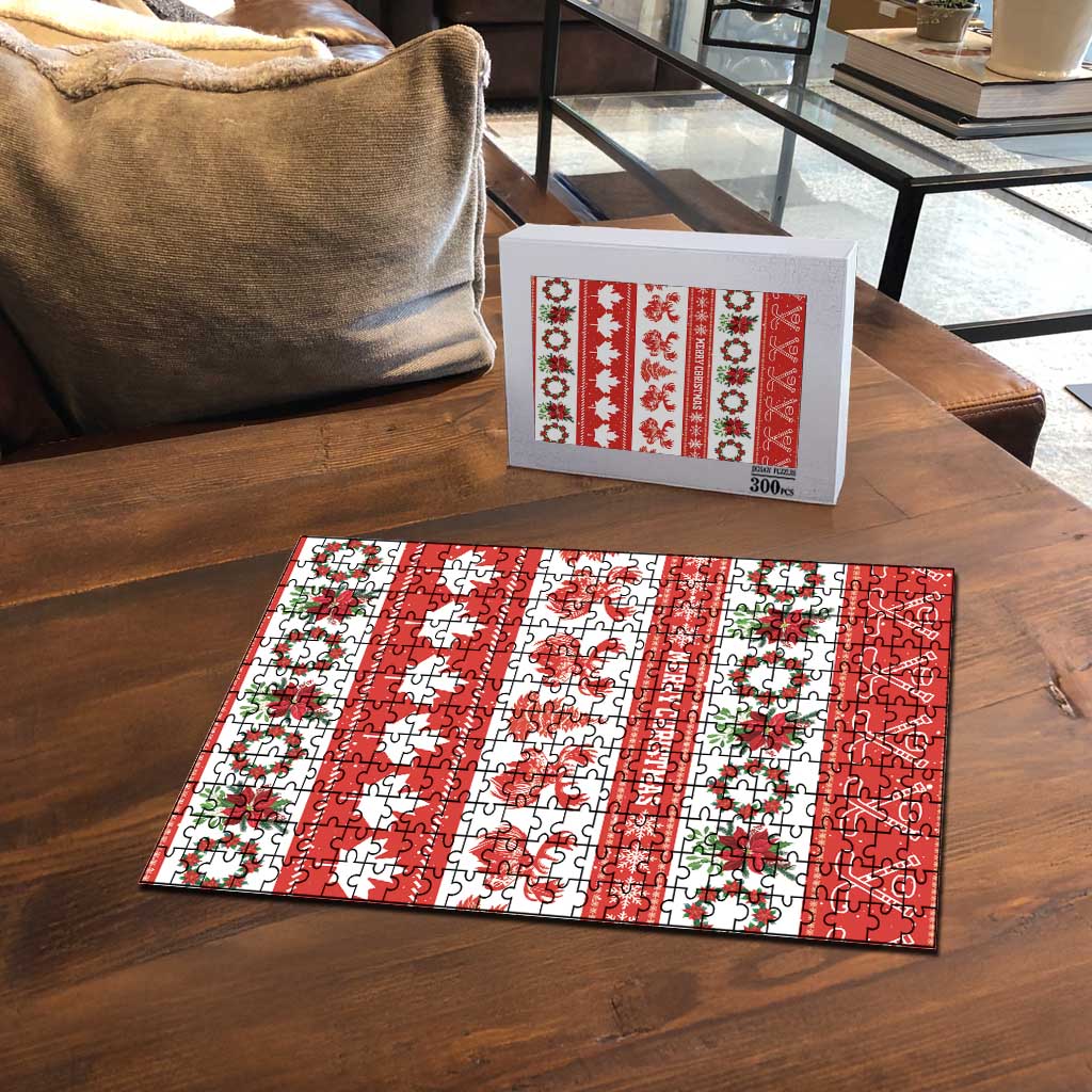 Canada Christmas Puzzle Canadian Moose Maple Leaf Seamless Style - Wonder Print Shop