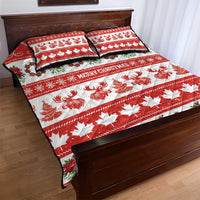 Canada Christmas Quilt Bed Set Canadian Moose Maple Leaf Seamless Style - Wonder Print Shop