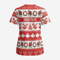 Personalised Canada Christmas Scrub Top Canadian Moose Maple Leaf Seamless Style - Wonder Print Shop