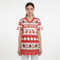 Personalised Canada Christmas Scrub Top Canadian Moose Maple Leaf Seamless Style - Wonder Print Shop