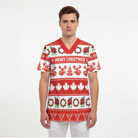 Personalised Canada Christmas Scrub Top Canadian Moose Maple Leaf Seamless Style - Wonder Print Shop