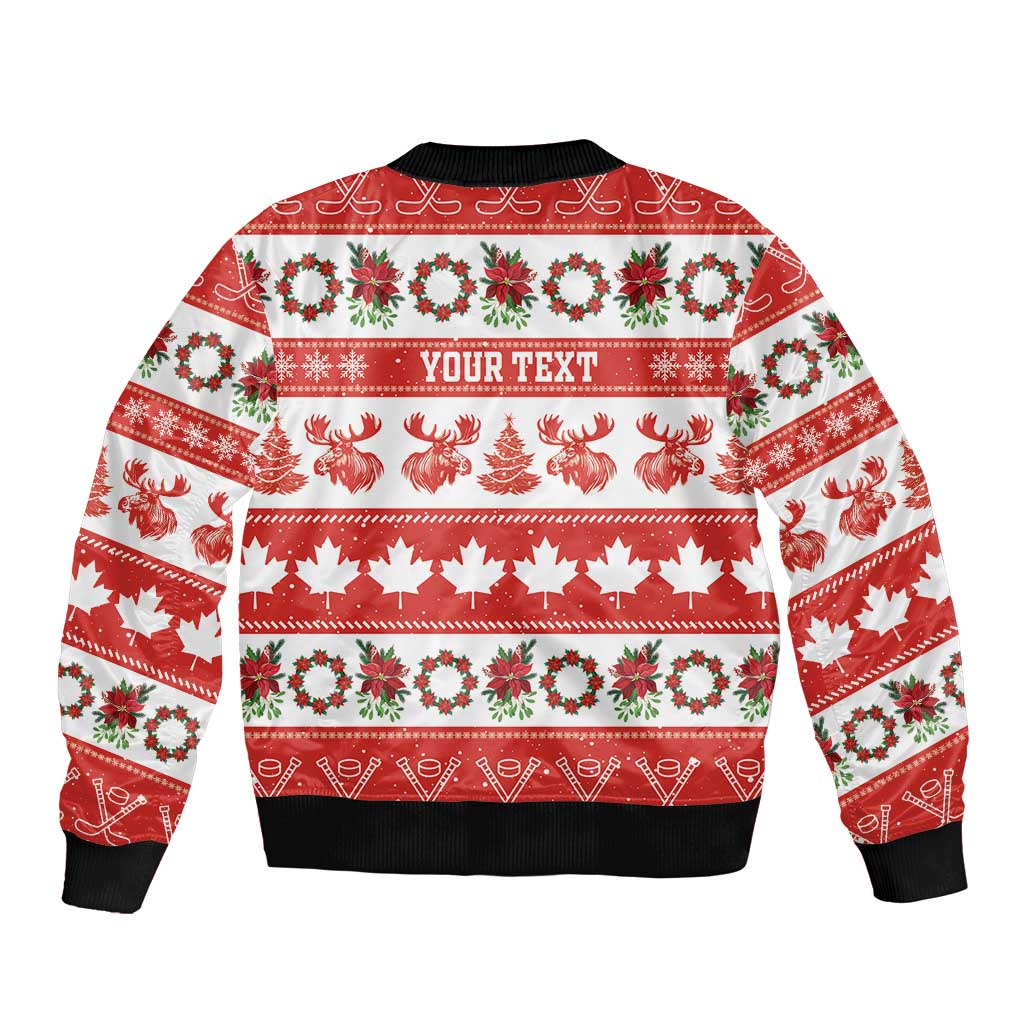 Personalised Canada Christmas Sleeve Zip Bomber Jacket Canadian Moose Maple Leaf Seamless Style - Wonder Print Shop
